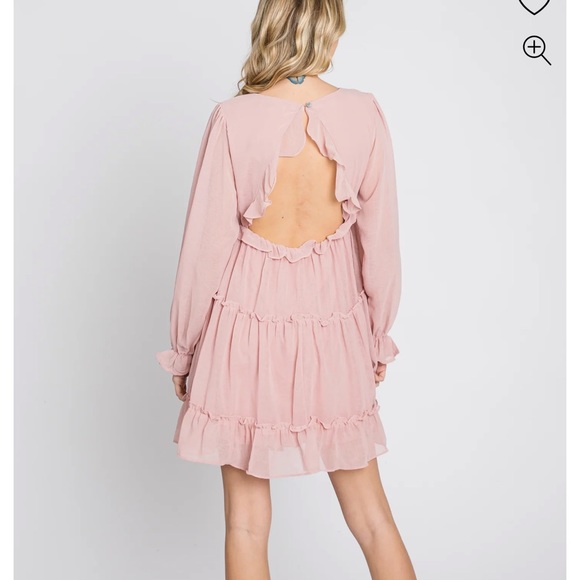 Pink Chiffon Ruffle Tiered Open Back Dress - Picture 3 of 4